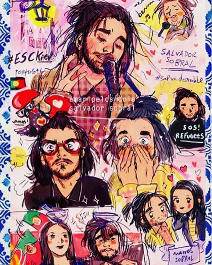 Artistas criam várias ilustrações de Salvador Sobral 